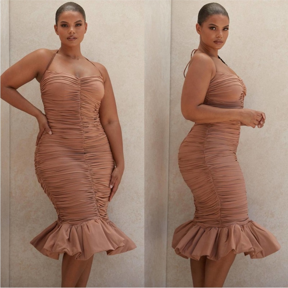 House of CB ‘Claudine’ Tan Ruffle Midi Dress - Picture 5 of 7